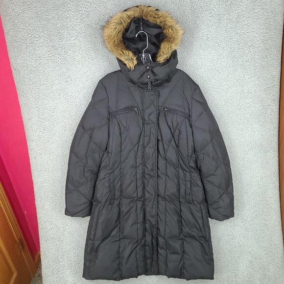 Marc New York Jacket Womens Xl Black Down Puffer Parka Hooded Faux Fur - Picture 1 of 13